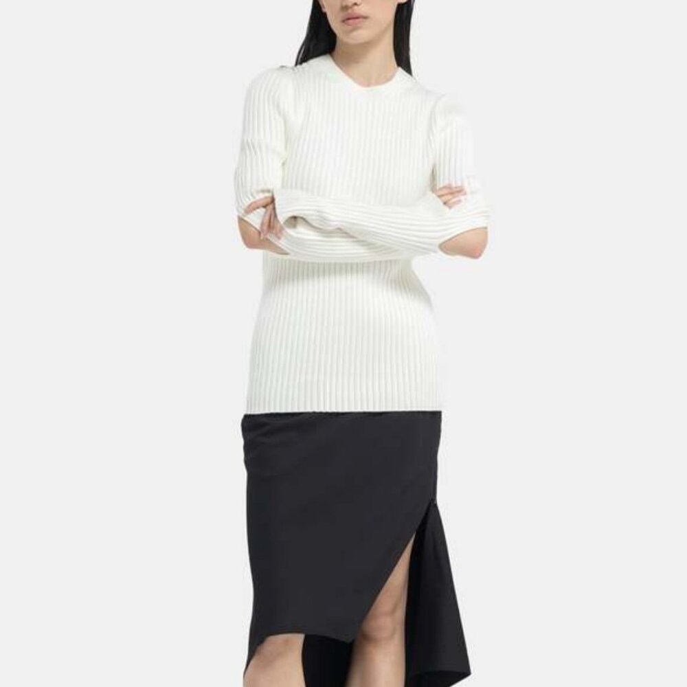 NEW$495 HELMUT LANG Strap Knit Rib Crew Sweater Elbow Cut-Out Thumb Hole Boho S